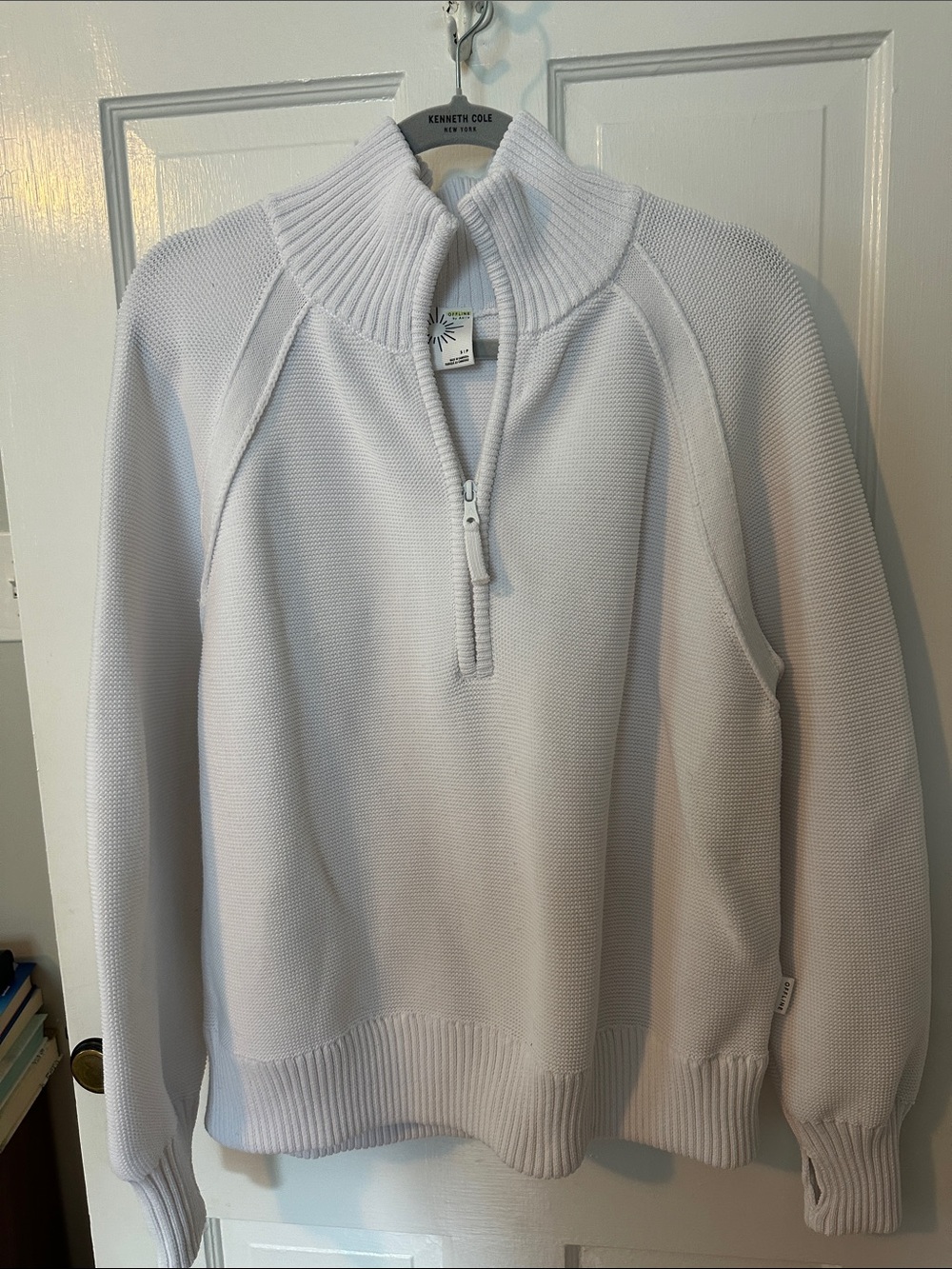aerie White Half-Zip Ribbed Funnel Neck Sweater